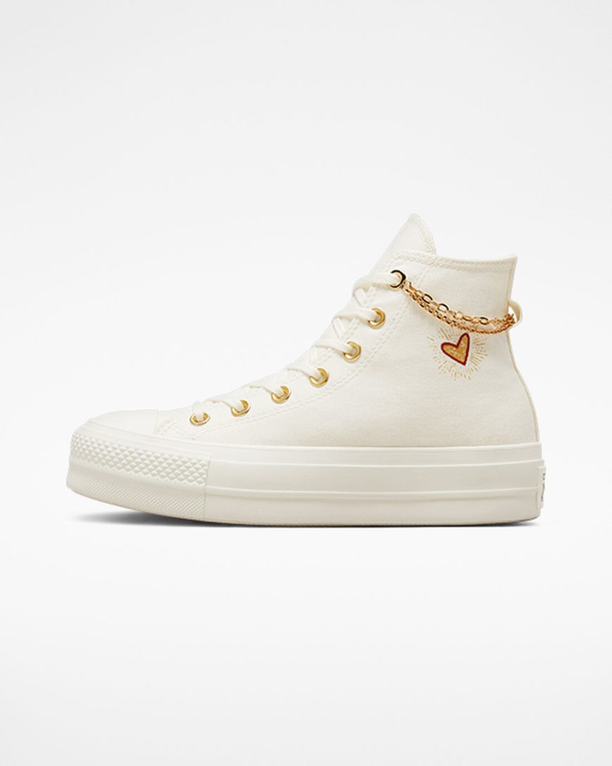 Topanky Na Platforme Converse Chuck Taylor All Star Lift Gold Chain Vysoke Damske Béžové Žlté | SK HKFCM8